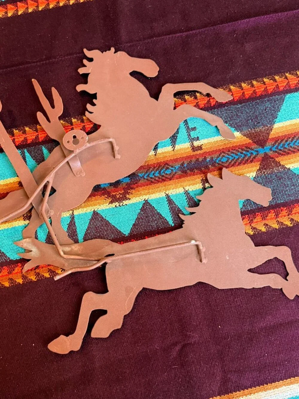 Two Piece Vintage Western Metal Galloping Horses Wall Hanging